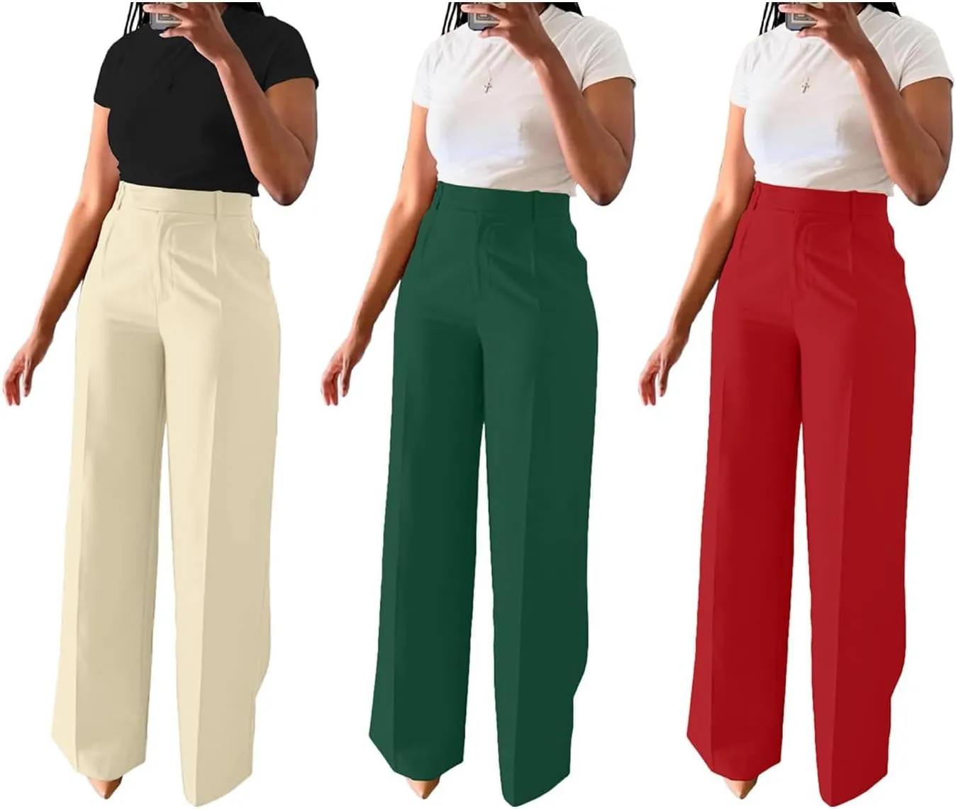 Women's Wide Leg Dress Pants High Waisted Straight Leg Office Casual Trousers with Pockets Work Office Palazzo Pants