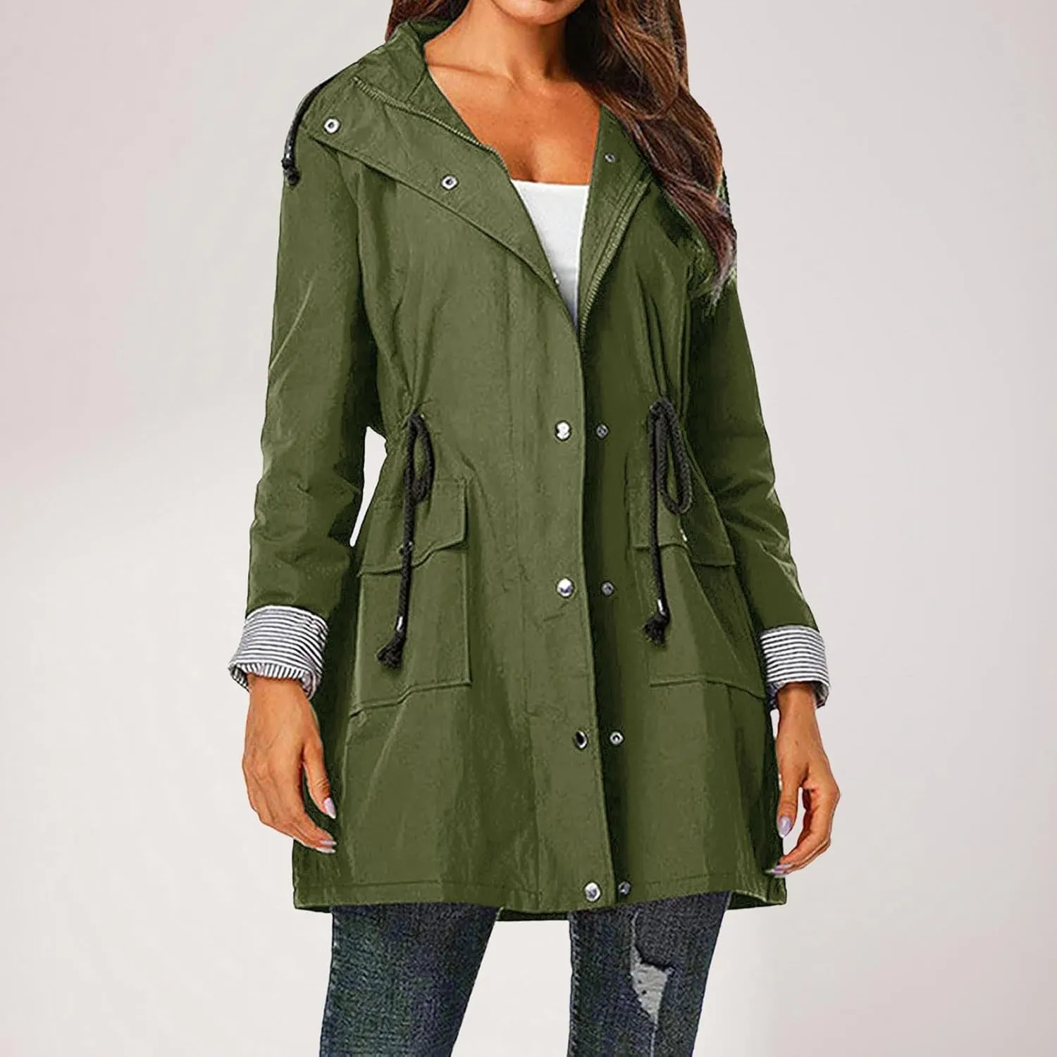 Women'S Windbreaker Gothic Punk Collar Pea Coat Winter Coat Women'S Long Fleece Pea Jacket Slim Hooded Dress Coat