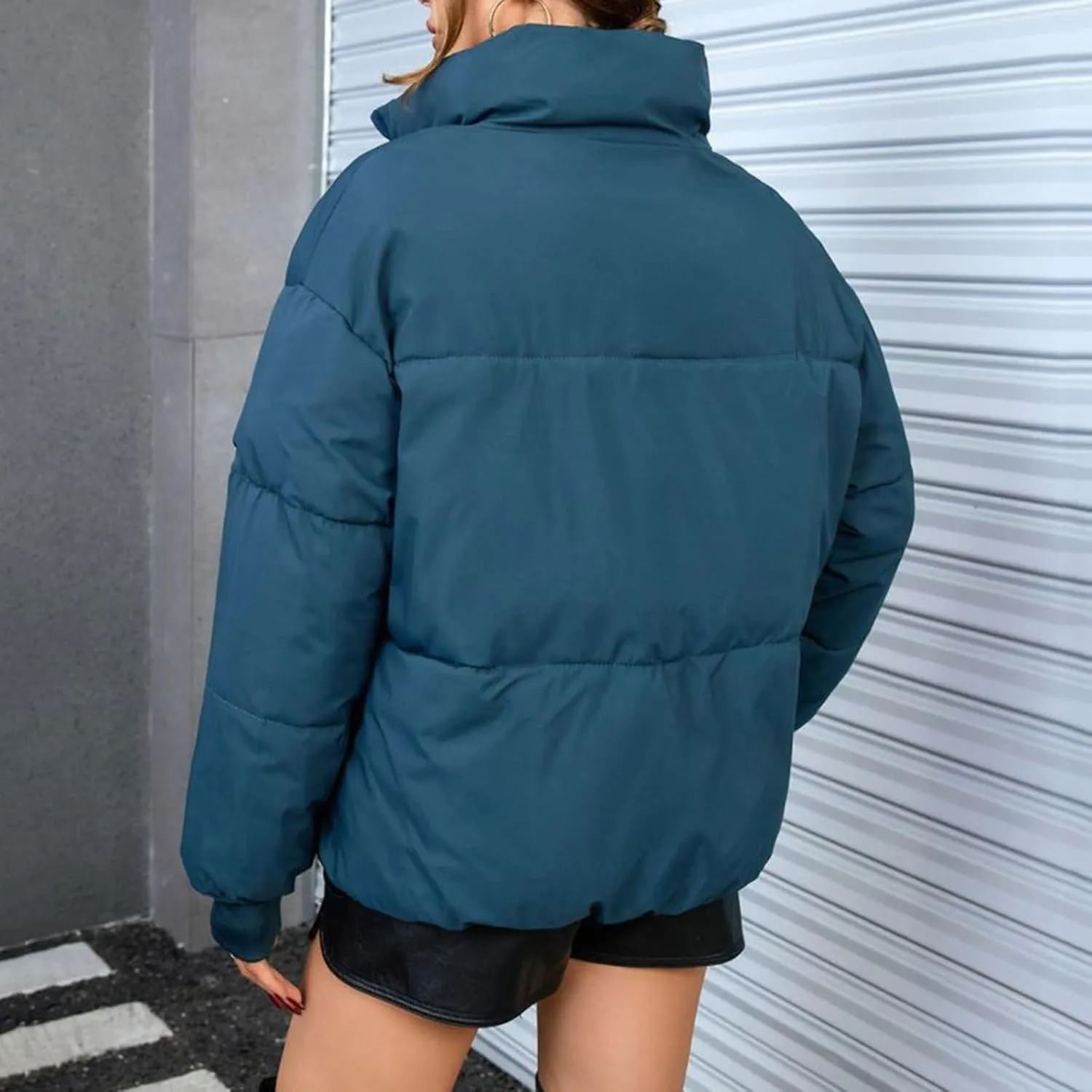 Womens Winter Quilted Jackets Casual Long Sleeve Full Zip Puffer Jacket Fashion Versatile Outing Down Coat Warm Outwear