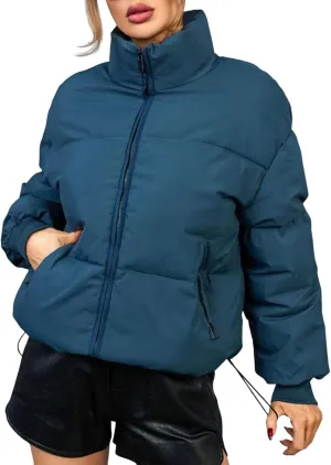 Womens Winter Quilted Jackets Casual Long Sleeve Full Zip Puffer Jacket Fashion Versatile Outing Down Coat Warm Outwear