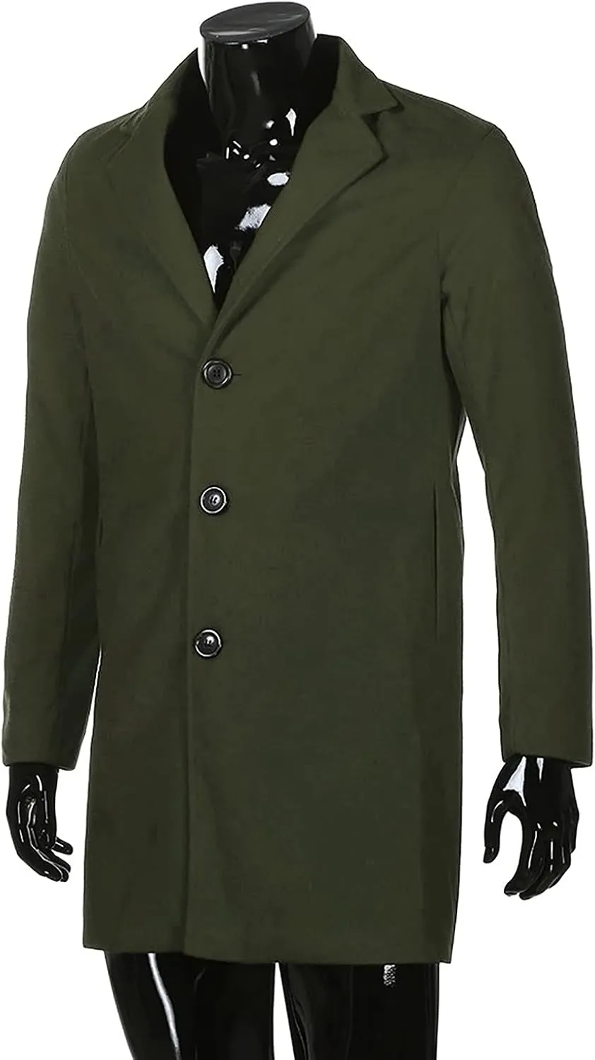 Ymosrh Winter Coats for Men Formal Single Breasted Figuring Overcoat Long Wool Warm Jacket Outwear Jackets