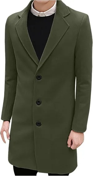 Ymosrh Winter Coats for Men Formal Single Breasted Figuring Overcoat Long Wool Warm Jacket Outwear Jackets