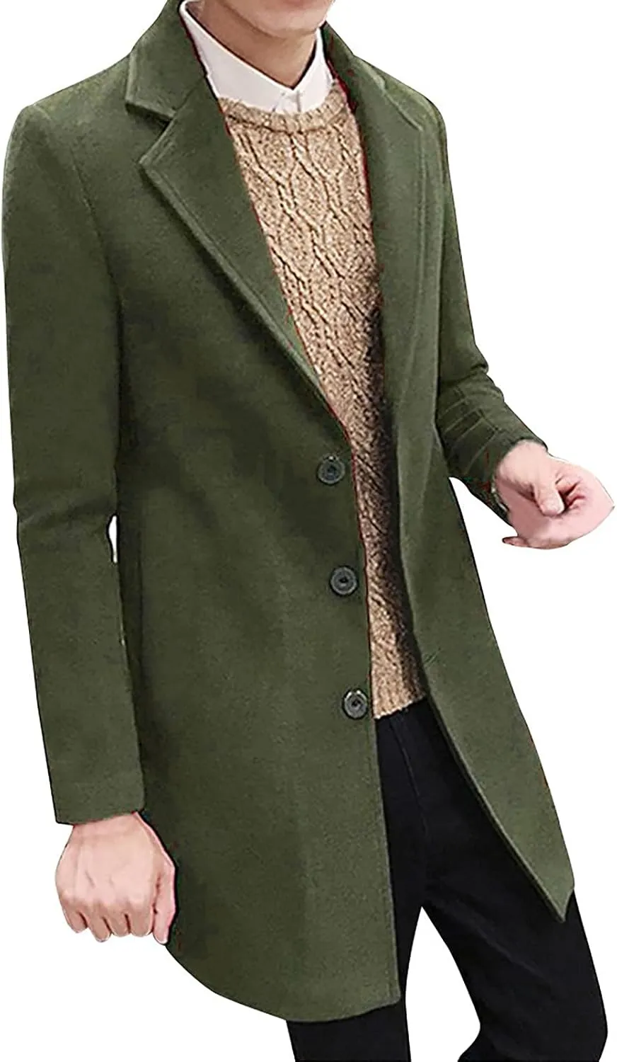 Ymosrh Winter Coats for Men Formal Single Breasted Figuring Overcoat Long Wool Warm Jacket Outwear Jackets