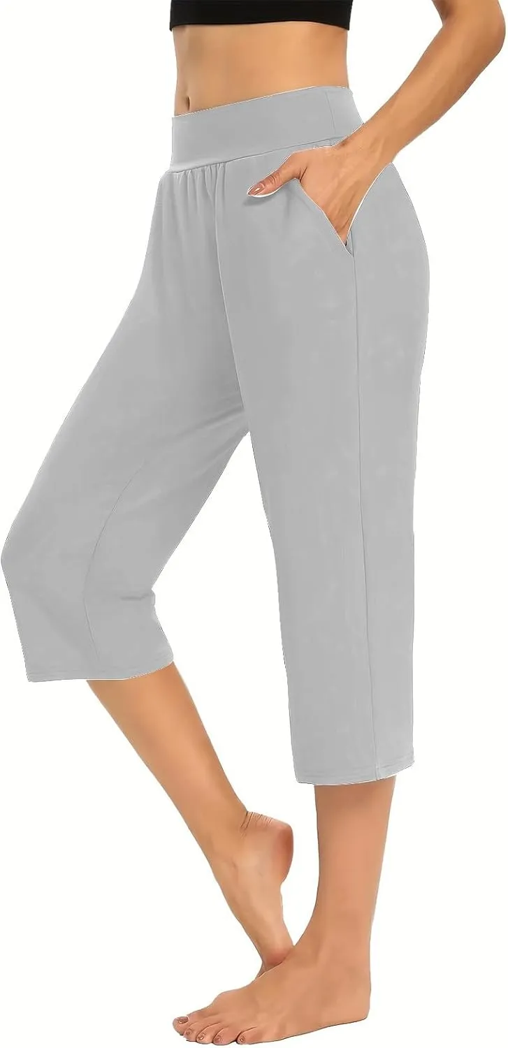 Yoga Capri Pants for Women High Waisted Loose Fitting Capri Wide Leg Pants Capri Pants for Dressy Casual Sweat Capris
